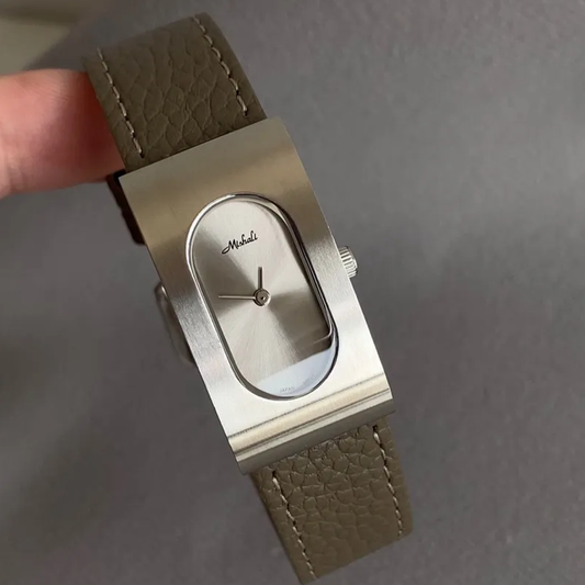 Elephant Grey Timepiece: Vintage Rectangular Silver Steel Quartz Watch