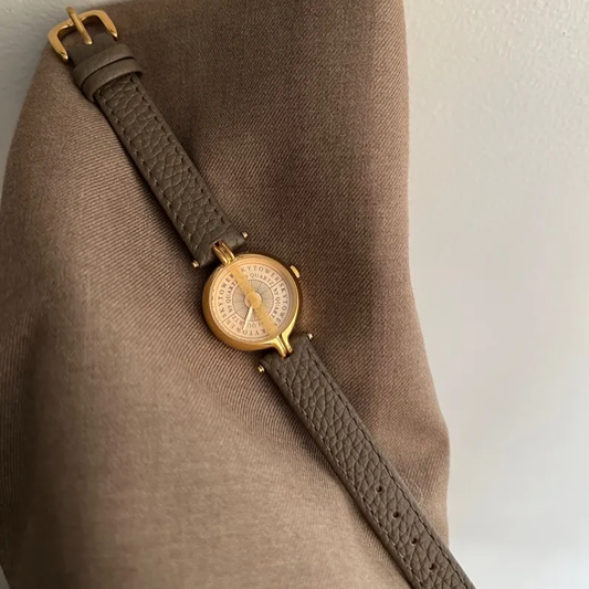 Vintage Grey Timepiece: Gold and Elephant Grey Leather Quartz Watch