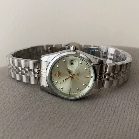 Mint Glow Timepiece: Silver Strap Melon Green Dial Watch