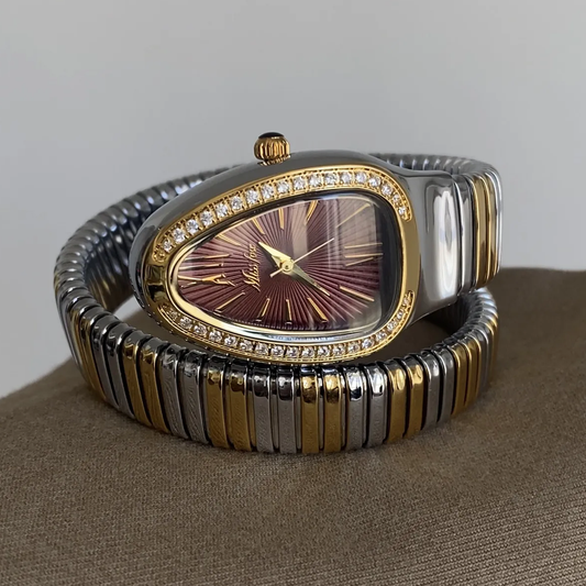 Angora Red Dial Two-Tone Coiled Snake-Head Quartz Watch