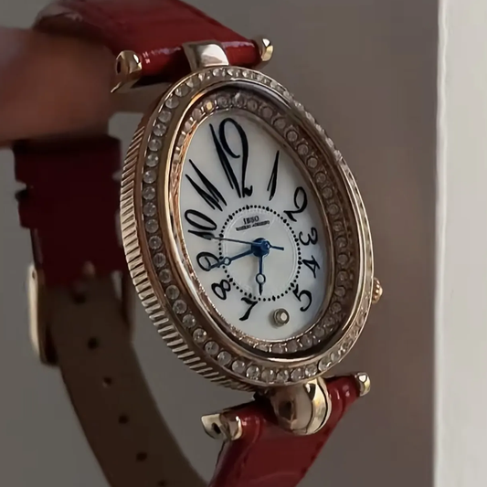 Red Spark TimePiece: Oval Diamond Set Digital Quartz Watch