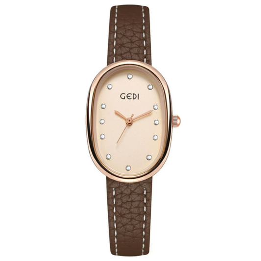 Elegant Mother-of-Pearl Oval Dial Vegan Leather Strap Quartz Watch