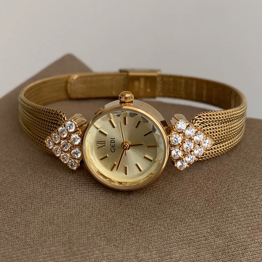 Golden Royal Timepiece: Round Dial Woven Strap Watch