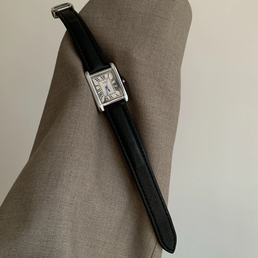 Sleek Commuter Timepiece: Black Strap Silver Case Square Watch