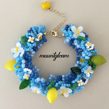 Lemon Bloom Handmade Beaded Bracelet with Glass Lemon & Floral Charms