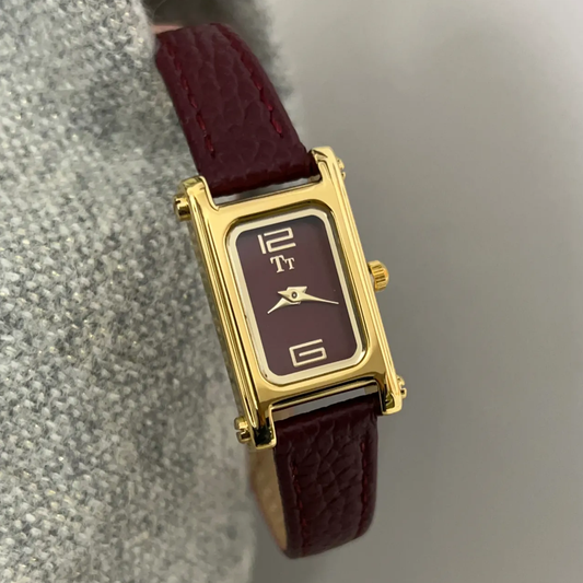 Vintage Luxury: Angora Red Leather Square Quartz Watch