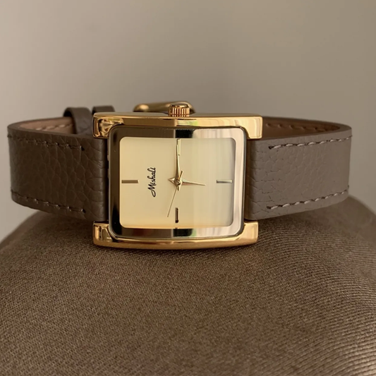 Elephant Grey Timepiece: Gold Square Quartz Watch