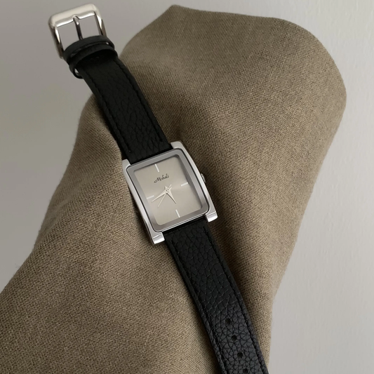 Silver Classic Timepiece: Black Leather Large Quartz Watch