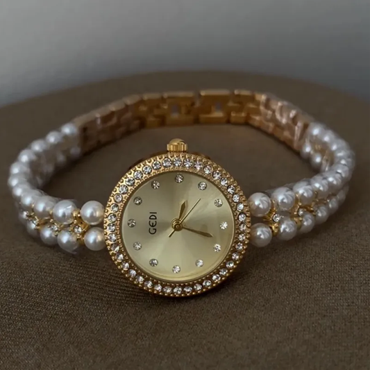 Pearl Aura Quartz Timepiece: Elegant Round Dial Watch