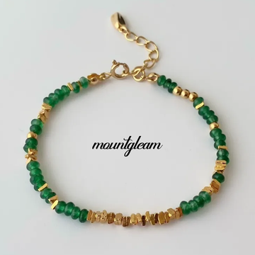 Gold Bracelet with Green Crystal Gemstone Chips