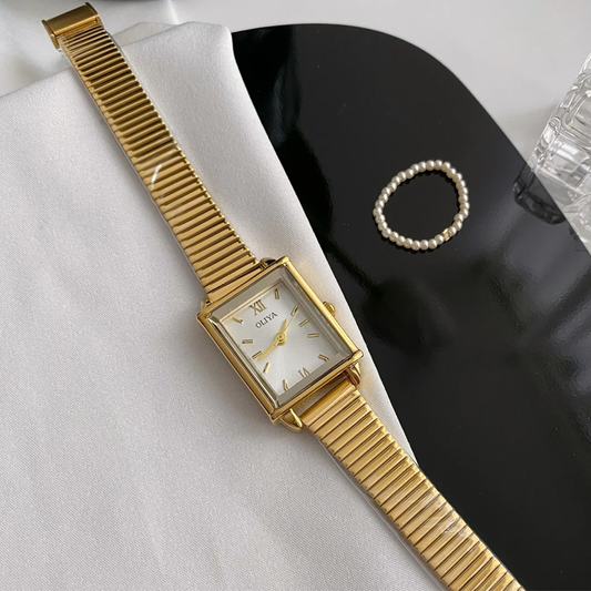 Golden Charm Timepiece: Petite Square French Elegance Watch