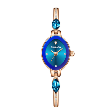 Rose Gold Women’s Slim Diamond Strap Blue Oval Gem Dial Quartz Watch Luxury Elegant Style – Sapphire Grace