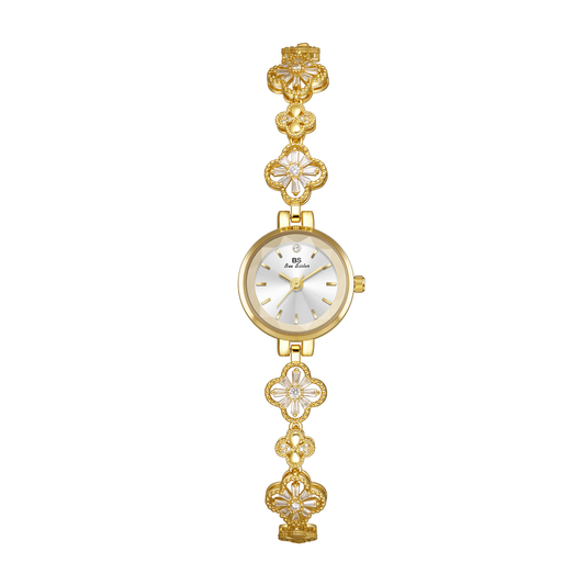 Lucky Clover Gold-Tone Bracelet Watch with Zirconia Accents