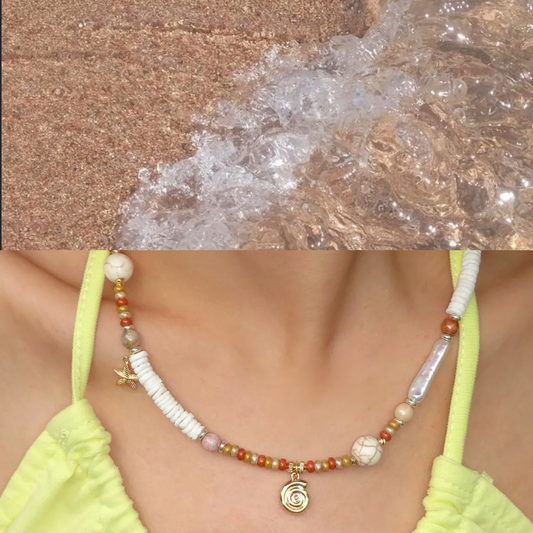 Handmade Ocean Glass Beaded Necklace|Echoes of Shore