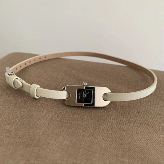 Silver Luxe Timepiece: White Double-Strap Silver Dial Watch