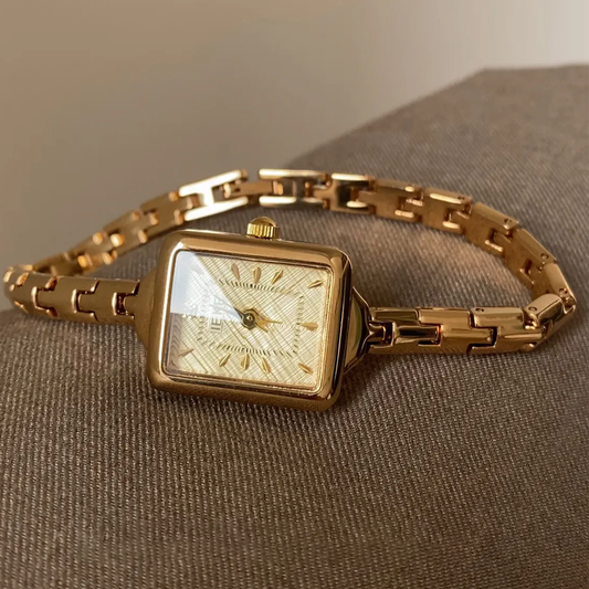 Gold Women’s Rectangle Watch – Dainty Thin Strap Quartz Timepiece | Goldenline
