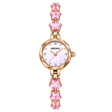 Reloj de brazalete estrellado de oro rosa: diseño de cuarzo de marcado redondo