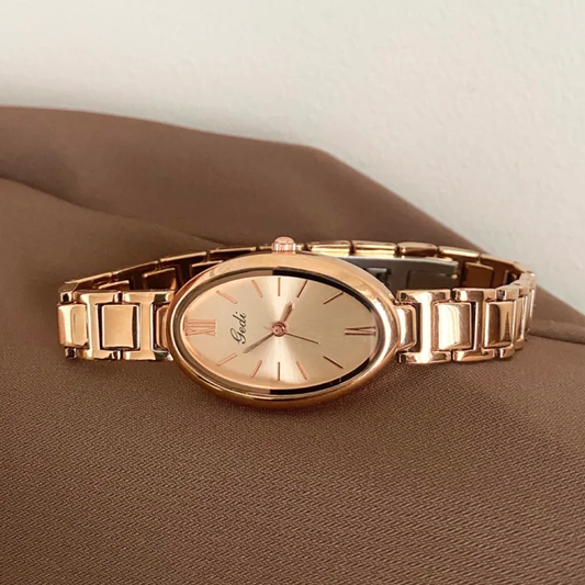 Blush Oval Timepiece: Rose Gold Steel Watch