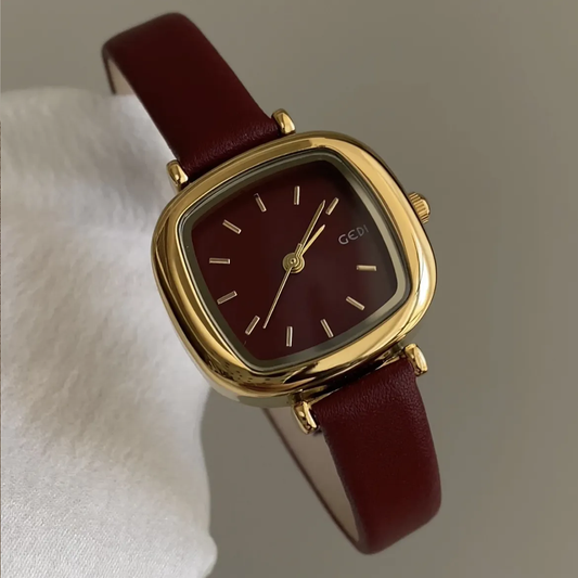 New Year Spirit: Red Leather Square Quartz Watch