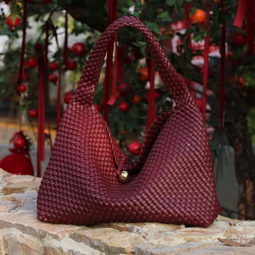 Burgundy Hand-Woven Leather Hobo Bag – Old Money Office Style