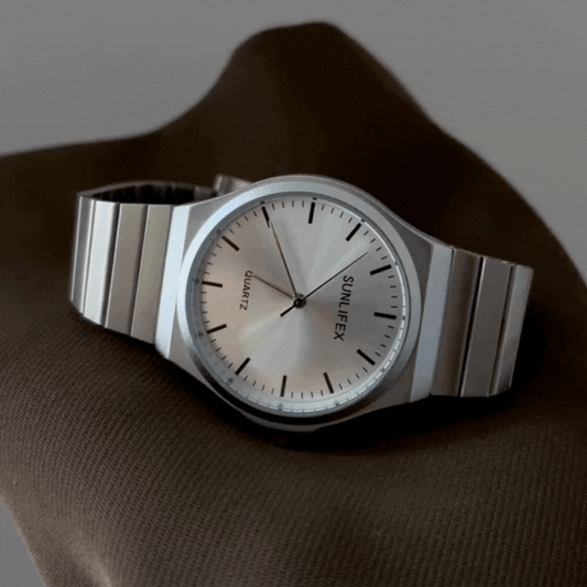 Silver Women’s Watch – Oversized Round Dial Quartz Watch with Wide Watch Bracelet | Nova