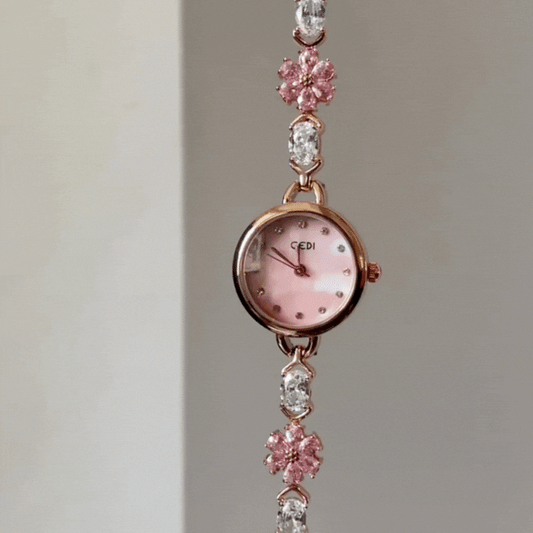 Rose Gold Women’s Watch – Pink Round Dial Bangle Watch with Sakura Diamond Accents | Hanami