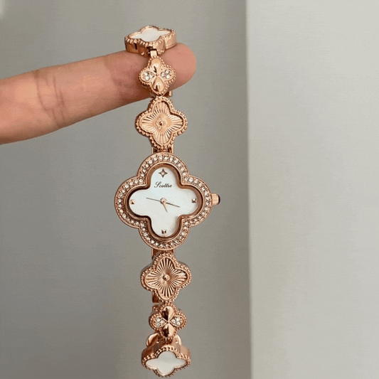 Rose Gold Women’s Watch – Clover Link Bracelet with Crystal Bezel & Mother-of-Pearl Clover Dial | Amélie