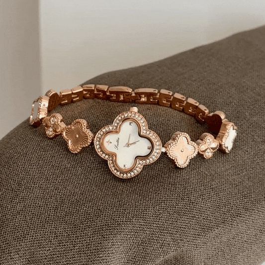 Rose Gold Women’s Watch – Clover Link Bracelet with Crystal Bezel & Mother-of-Pearl Clover Dial | Amélie