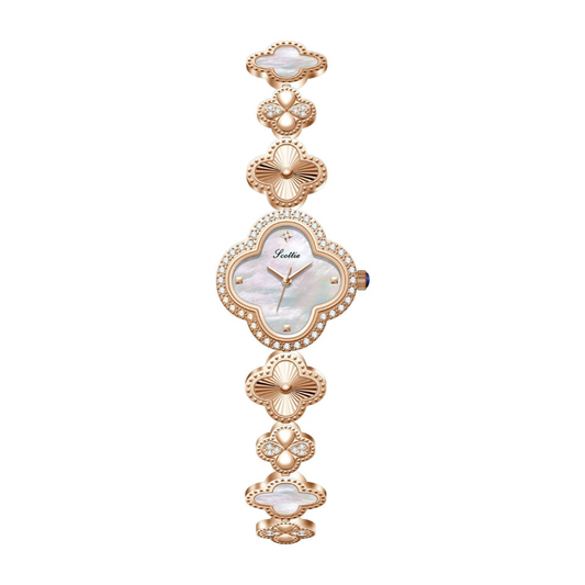 Rose Gold Women’s Watch – Clover Link Bracelet with Crystal Bezel & Mother-of-Pearl Clover Dial | Amélie