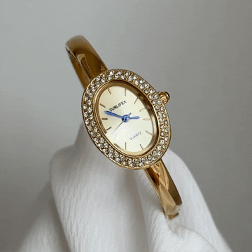 Gold Women’s Watch – Bangle Watch with Tub-Shaped Gold Dial and Crystal-Studded Case | Luma