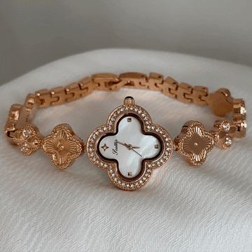 Rose Gold Women’s Watch – Clover Link Bracelet with Crystal Bezel & Mother-of-Pearl Clover Dial | Amélie