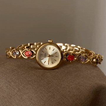 Gold Women Watch Bracelet Colorful Crystal Round Dial Bangle