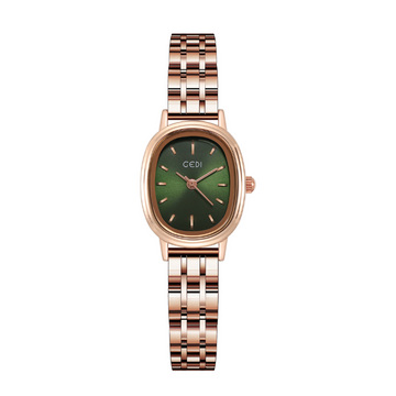 Rose Gold Women’s Oval Green Small-Dial Quartz Watch Classic Vintage Style – Verdeline