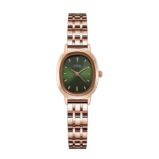 Rose Gold Women’s Oval Green Small-Dial Quartz Watch Classic Vintage Style – Verdeline