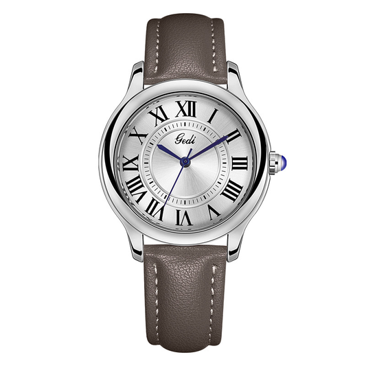 Šedá kůže slona se stříbrným římským číselníkem: Watch Watch Wath Quartz