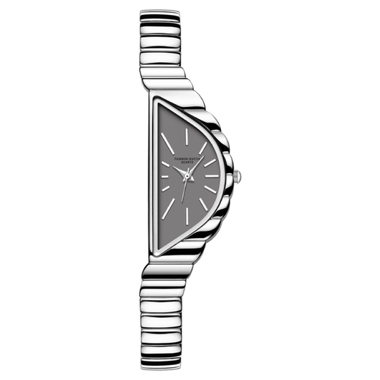Luna Elegance – Silver Strap Half-Moon Grey Dial Women’s Quartz Watch