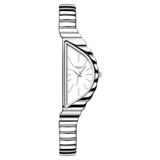 White/Silver Women's Watch-Minimalistički polumjesečni birajte srebrnu narukvicu | Ogromni elegantni srebrni sat za žene - Luna