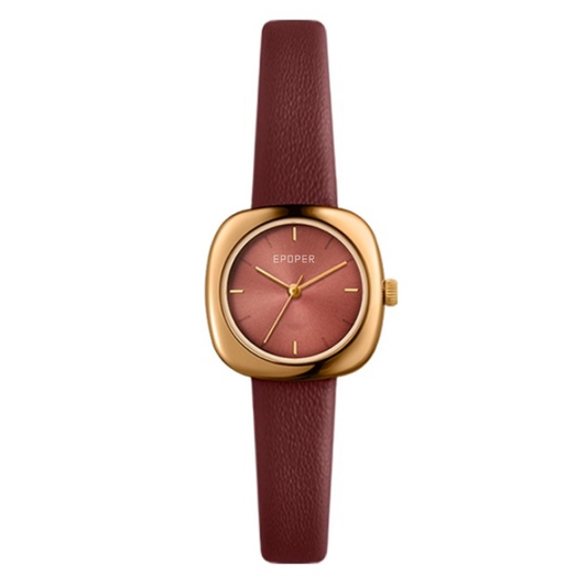 Aura Radiance - Round Gold Dial Red Strap Ladies Quartz Watch