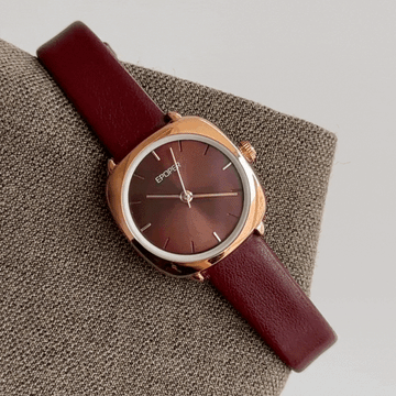 Aura Radiance - Round Gold Dial Red Strap Ladies Quartz Watch