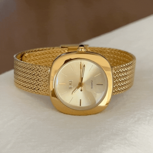 Aurora Grain – Classic Gold Wheat-Link Women’s Quartz Watch with Square Dial