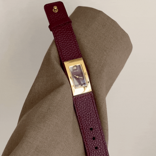 Rouge Classique – Elegant Red Leather Women’s Quartz Watch with Gold Rectangular Case and Red Dial