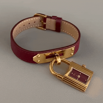 High-End Fashion – Women’s Red Leather Strap Gold Padlock Square Quartz Watch