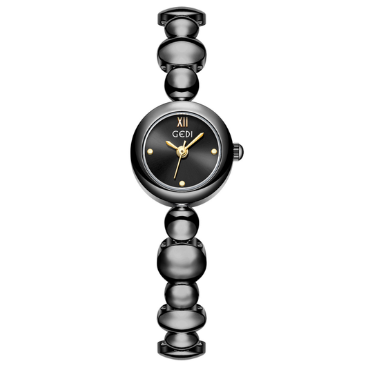 Noir Bead – Black Beaded Bracelet Small Round Dial Women’s Quartz Watch