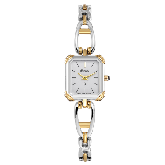 Elegant Luxury – Women’s Two-Tone Gold Bracelet Rectangular White Dial Quartz Watch