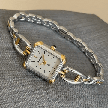 Elegant Luxury – Women’s Two-Tone Gold Bracelet Rectangular White Dial Quartz Watch