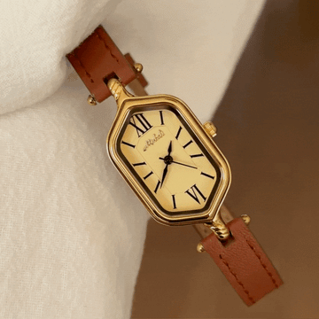 Elegant Chic – Women’s Brown Leather Strap Gold Diamond-Shaped Quartz Watch