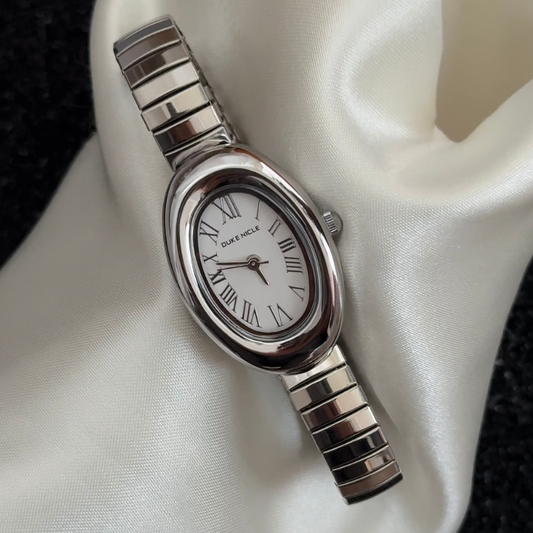 Modern White Bathtub Dial Watch – Silver Bezel & Alloy Bracelet Quartz