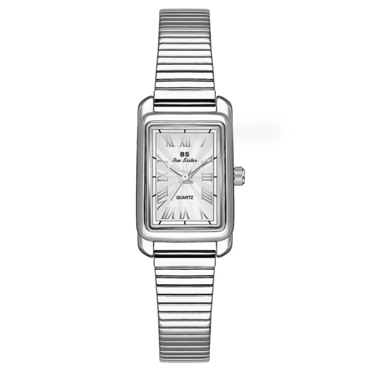 Aura Chroma - Silver Alloy Women's Quartz Watch with White Rectangular Dial