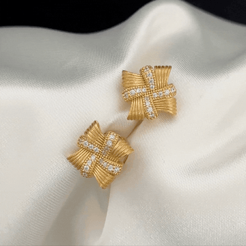 Modern Geometry: Defined by Square Forms – Gold-Tone Zirconia Stud Earrings