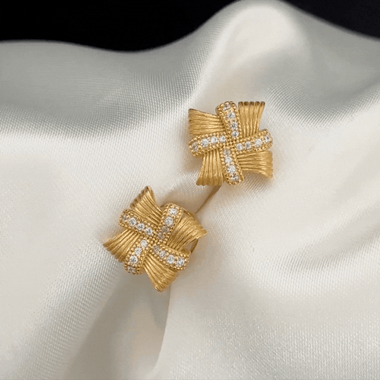 Modern Geometry: Defined by Square Forms – Gold-Tone Zirconia Stud Earrings